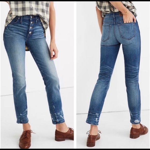 Madewell Slim Straight Distressed button jeans - Picture 1 of 5